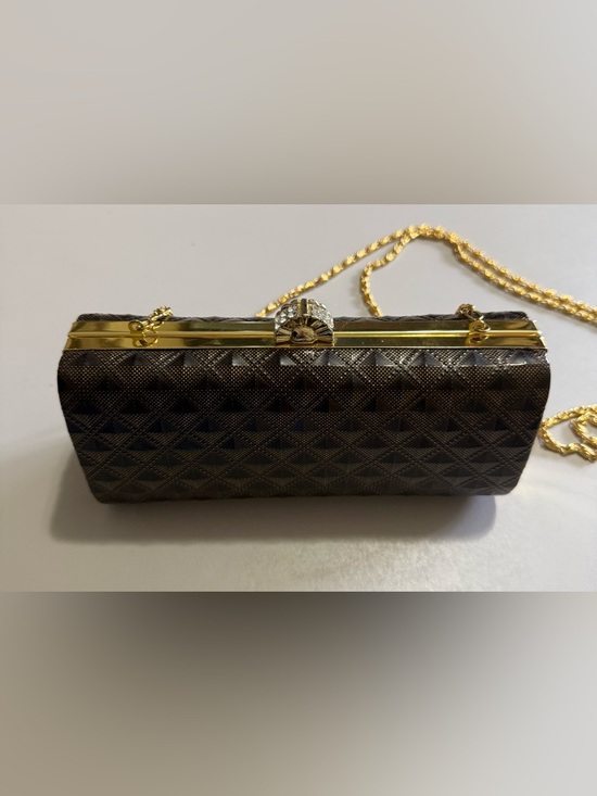 Handbags - Elegant Brown Textured Evening Clutch with Gold Chain
